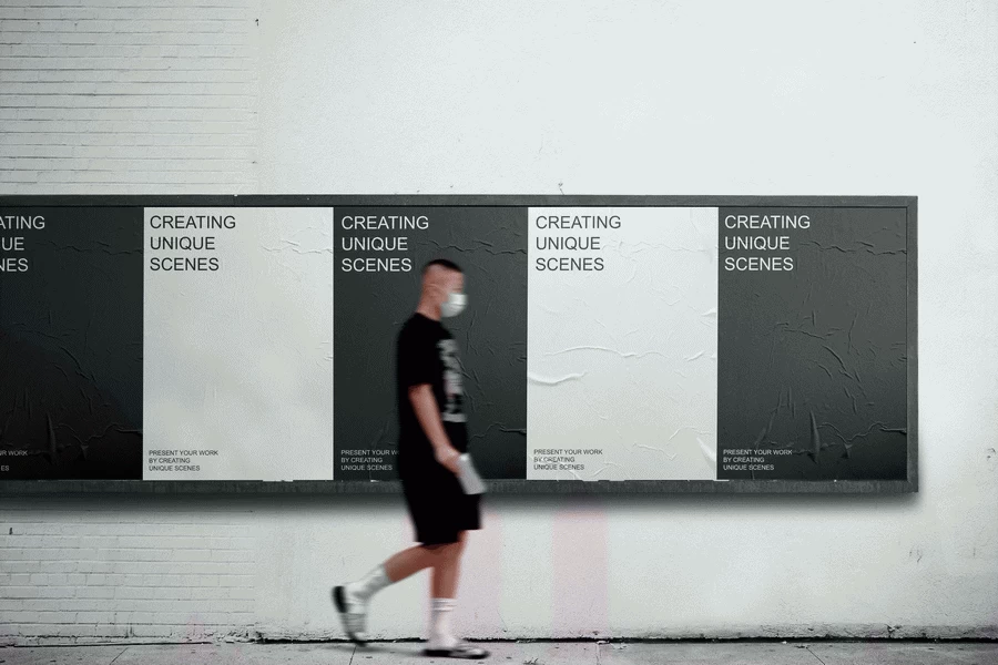 潮流城市街头户外围栏海报广告牌展板VI效果展示PSD贴图样机素材【014】